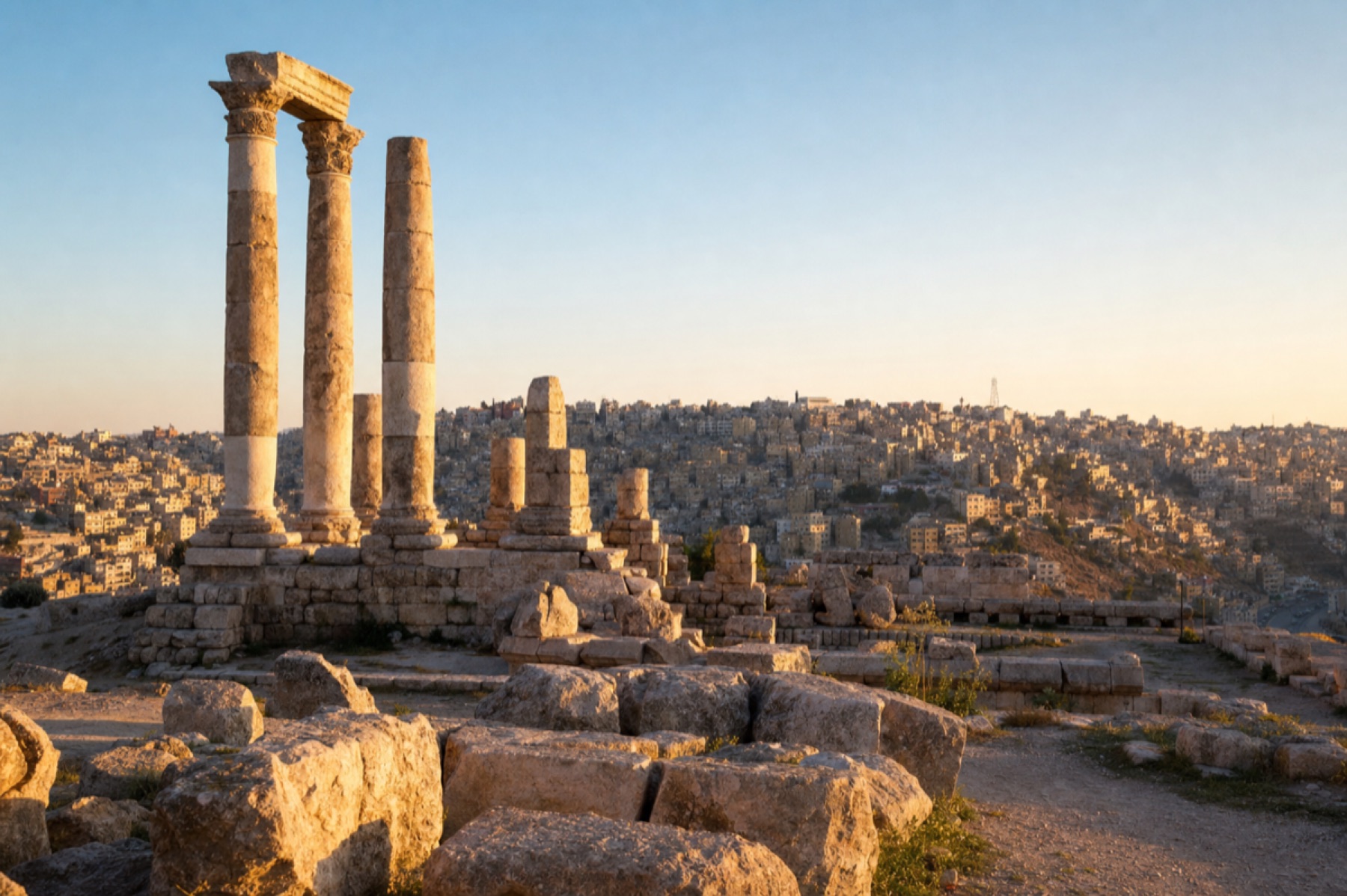 The Amman Citadel overlooking the city during golden hour