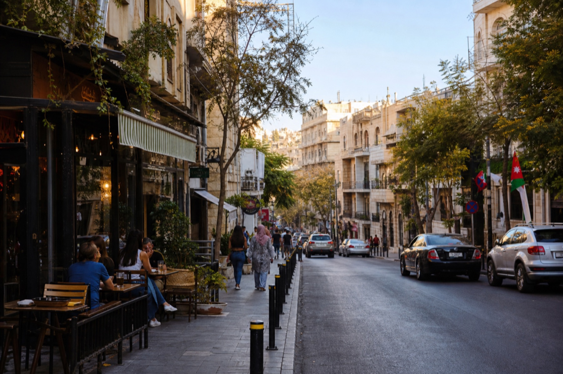 Rainbow Street in Amman with cafes and local life