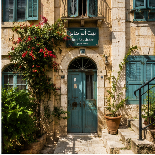 Historic As-Salt heritage house with blue door and stone facade