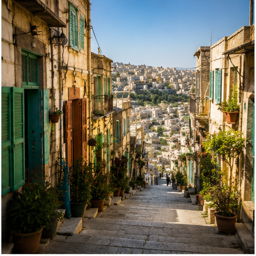 Old stone stairs descending through historic As-Salt houses
