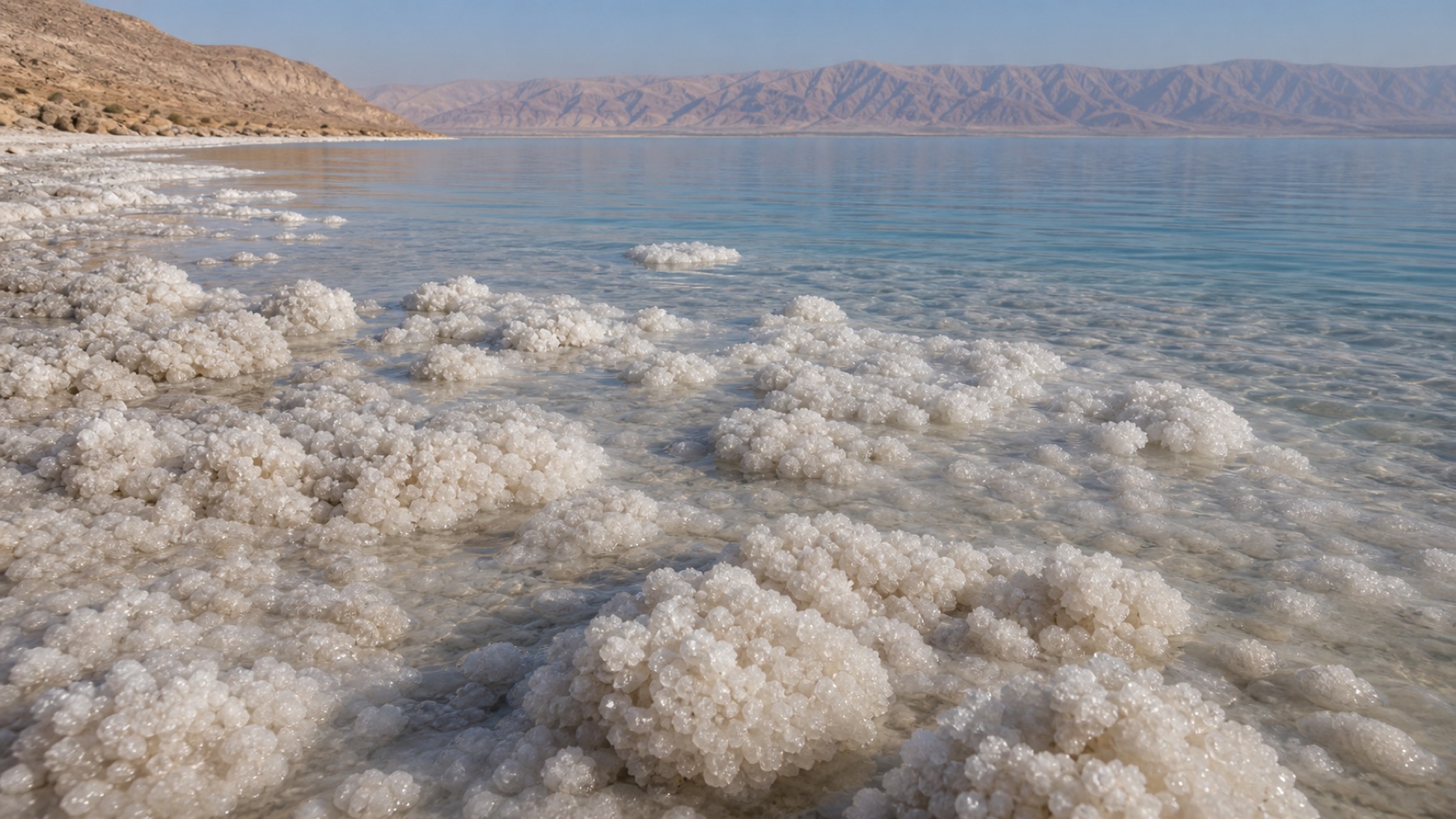 Natural Dead Sea salt formations along the shore