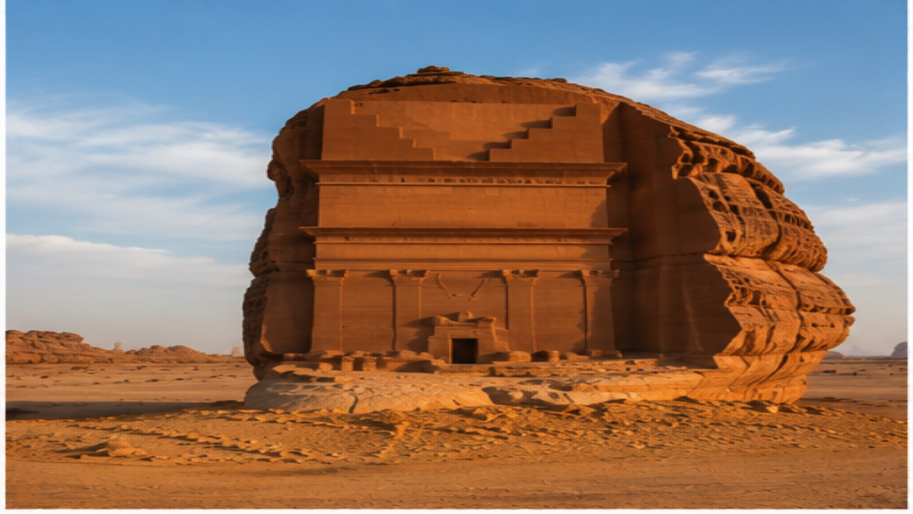 Hegra tomb carved into sandstone in Saudi Arabia
