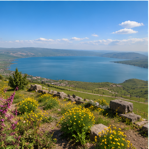 Panoramic viewpoint overlooking the Sea of Galilee from Umm Qais