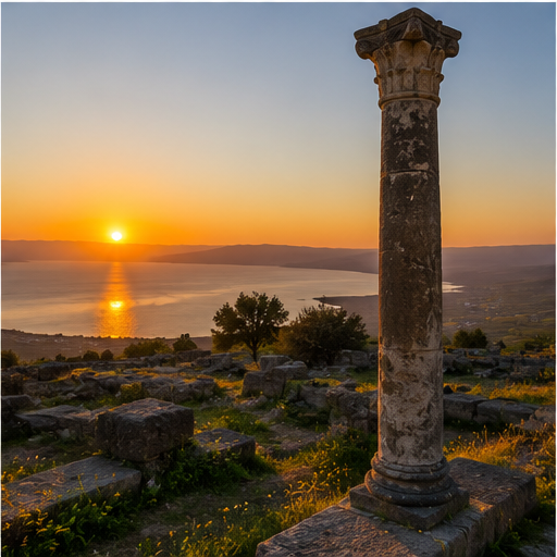 Sunset over Umm Qais ruins